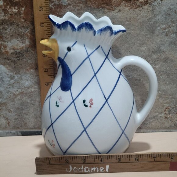 Vintage Italian Ceramic Rooster Chicken Pitcher Watering Jug Hand Painted - Picture 7 of 13